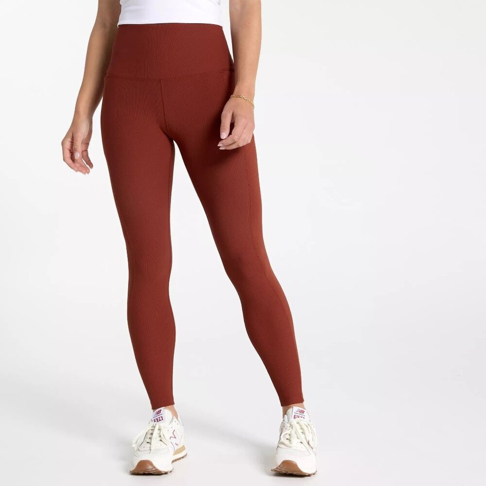 CALIA Women's Seamed Ribbed Essential 7/8 Legging, XS, Red Brown